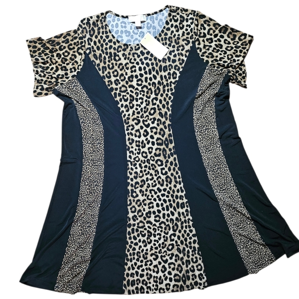 NWT Michael Kors Leopard Print Black Panels Dress 2X Women